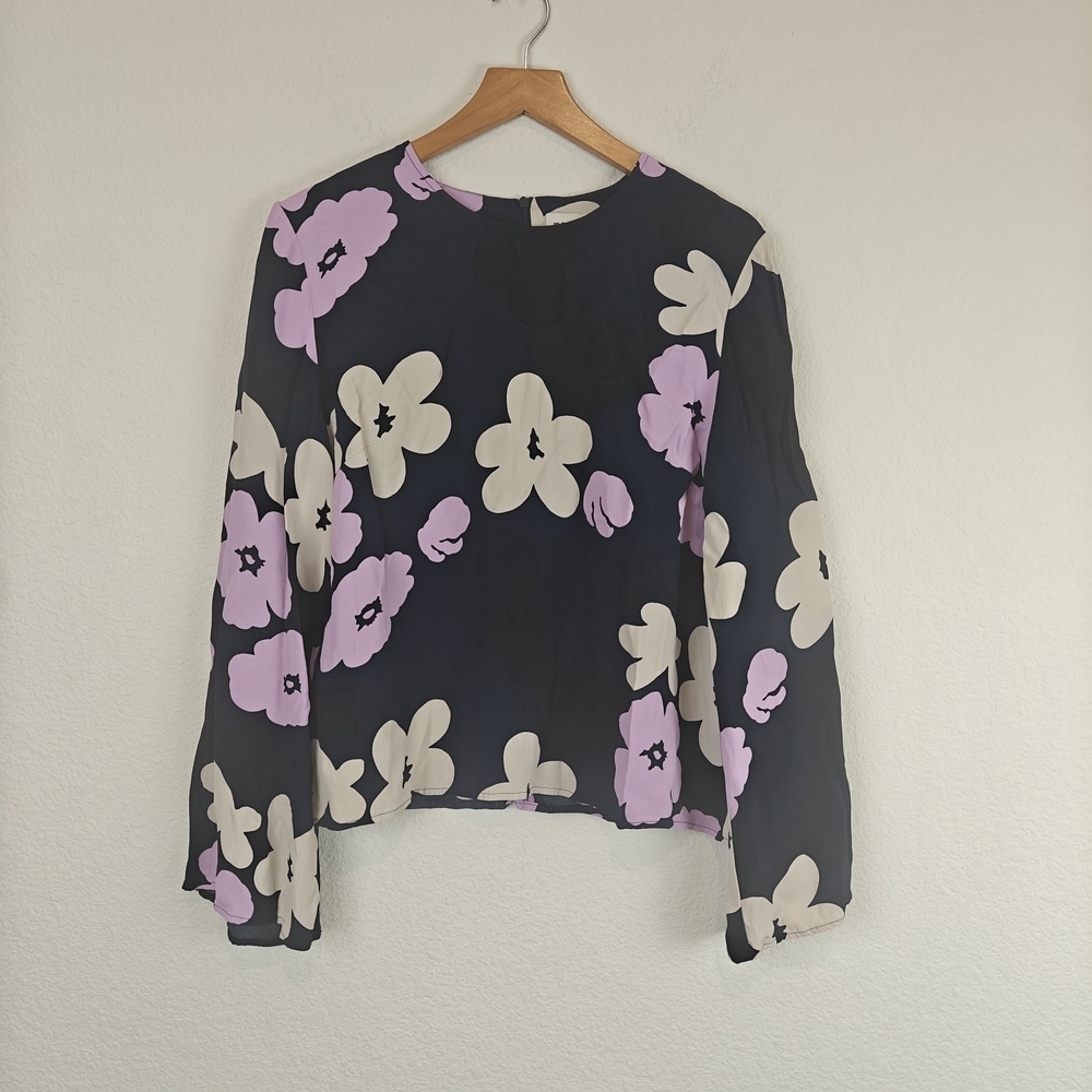 Merimekko Sorea Kevattalkoot Long Bell Sleeve Floral Blouse Sz 40, 10 - Picture 5 of 13